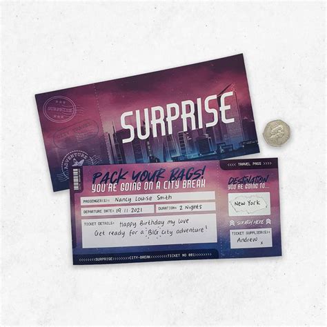 Scratch Reveal City Break Ticket DIY Surprise Gift Card Etsy UK