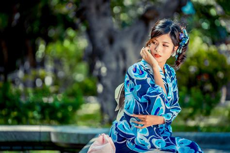 K Asian Bokeh Kimono Umbrella Brunette Girl Hd Wallpaper Rare