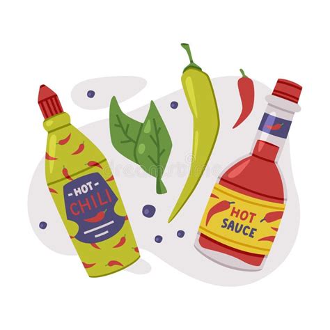 Hot And Spicy Chili Sauce In Bottle Vector Composition Stock Vector Illustration Of Spice