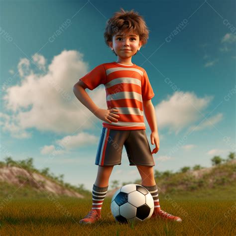 Soccer Player Boy Wearing Soccer Uniform With A 3d Soccer Ball 55