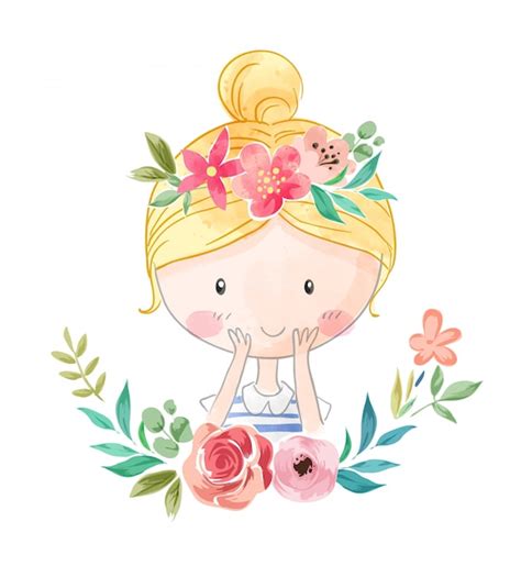 Dessin Anim Jolie Fille Dans Floral Couronne Illustration