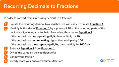 Recurring Decimals To Fractions Gcse Maths Steps And Examples Worksheets Library