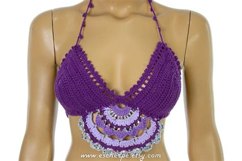 Mandala Crochet Cotton Bikini Set Purple Women Swimwear Two Pieces