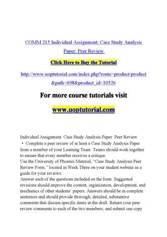 Comm 215 Individual Assignment Case Study Analysis Paper Peer Review By