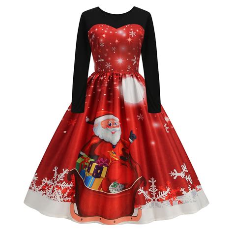 Jacenvly Christmas Dresses For Women Clearance Long Sleeve Santa Claus