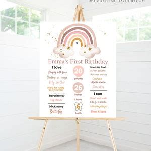 Editable Boho Rainbow Birthday Milestones Sign Girl First Etsy