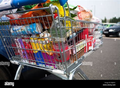 Supermarket Shopping Trolley Full Of Groceries Stock Photo Royalty