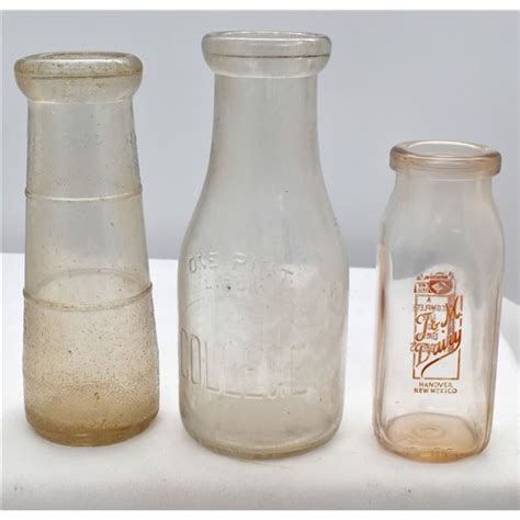 3 Vintage Glass Milk Bottles