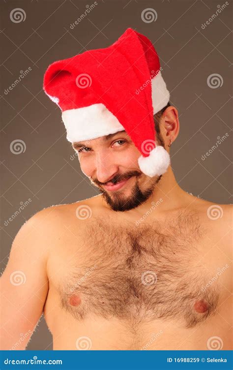 Man In Santa Hat Stock Image Image Of Nude Muscle Handsome