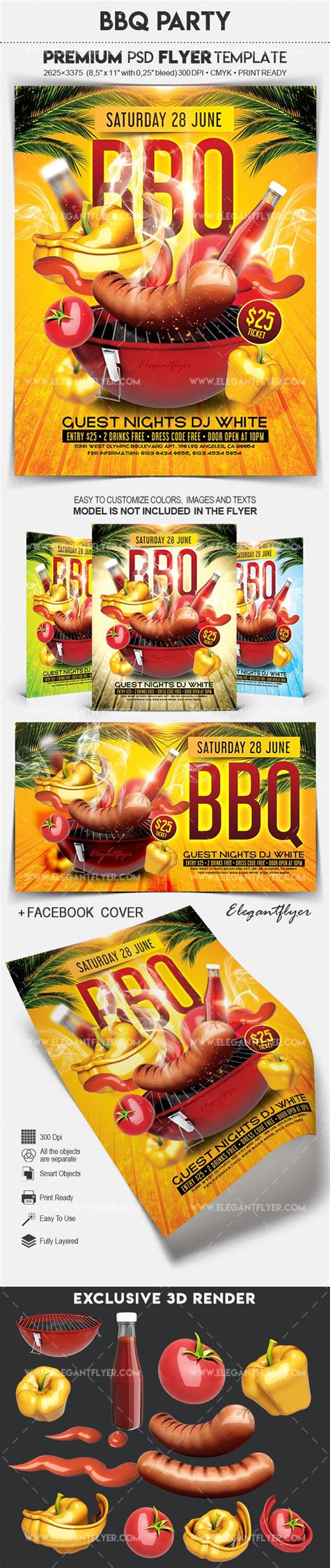 Yellow Artistic BBQ Party Premium Flyer Template PSD | by Elegantflyer