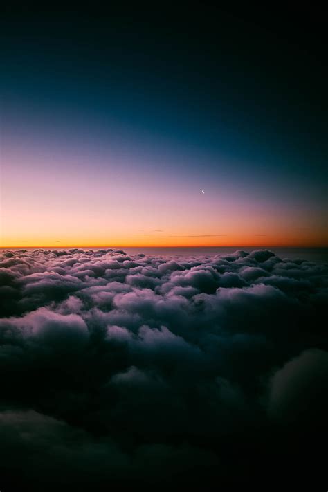 Nature Sunset Twilight Clouds Moon Dusk Porous Above The Clouds