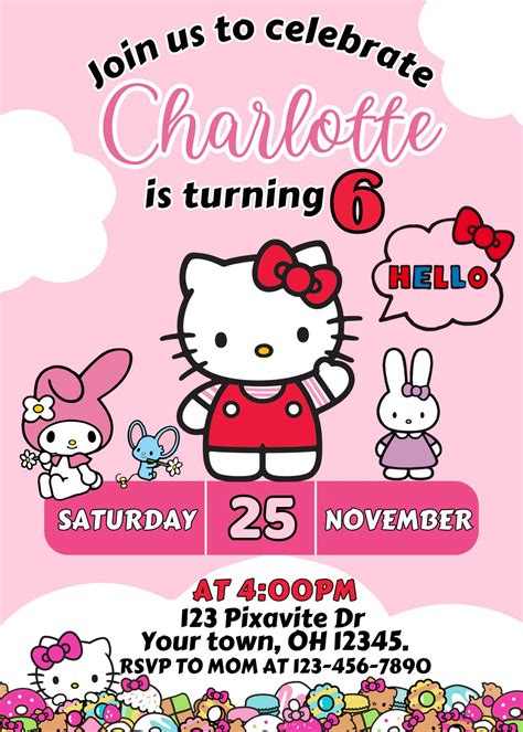 Editable Hello Kitty Birthday Invitation Template Lovely Invite