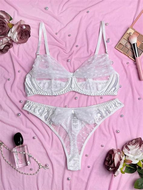 Women S Mesh Sexy Underwire Bra Thong Underwear Set Wedding Season Lingerie Set Shein Usa