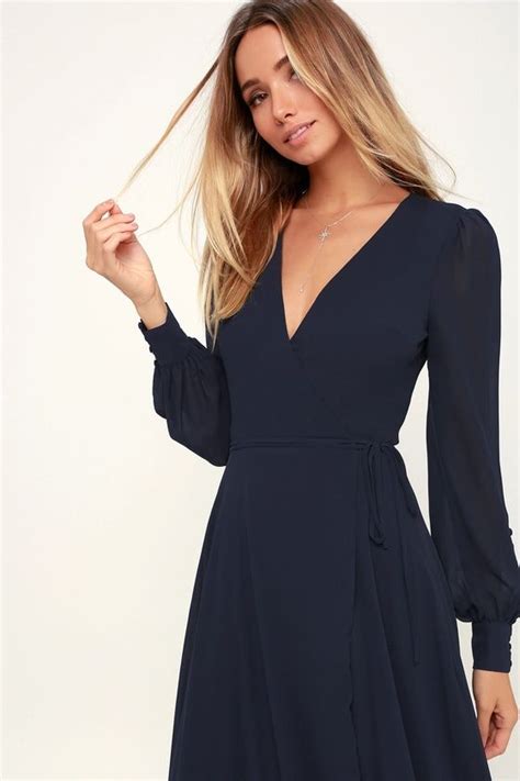 Navy Blue Wrap Dresses With Sleeves Dresses Images 2022