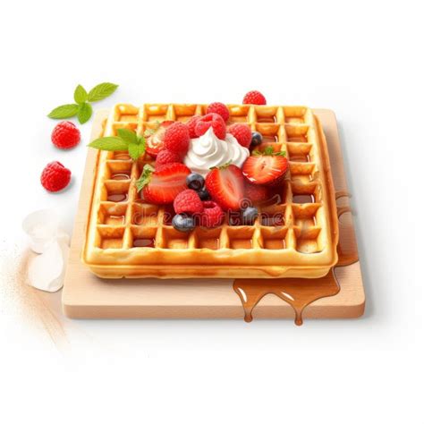 Realistic Waffle With Berries Cream Syrup And Nuts D Illustration