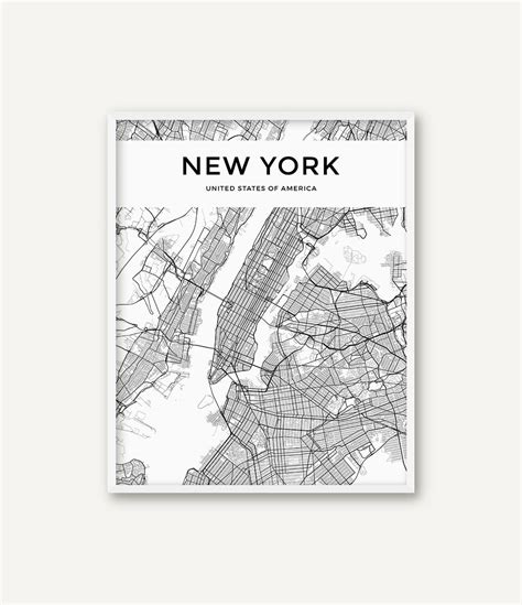 New York City Map Print, Map Of New York, Black And White New York ...