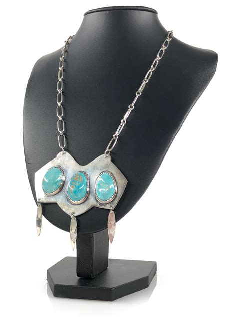 Lot Southwestern Sterling Silver And Turquoise Modernist Necklace