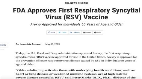美國fda批准全球首款呼吸道合胞病毒疫苗上市 每日頭條