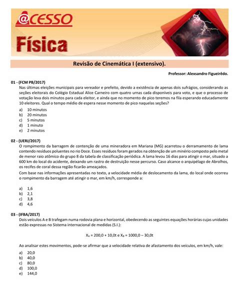 Pdf Revis O De Cinem Tica I Extensivo Um M Vel Varia Sua