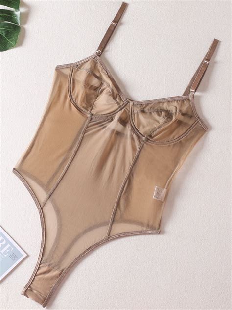 Teddys Dessous Nude Lace Sheer Polyester Teddys F R Frauen Milanoo