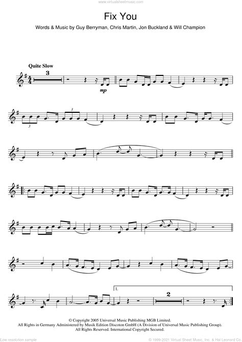 Coldplay Fix You Sheet Music For Clarinet Solo Pdf