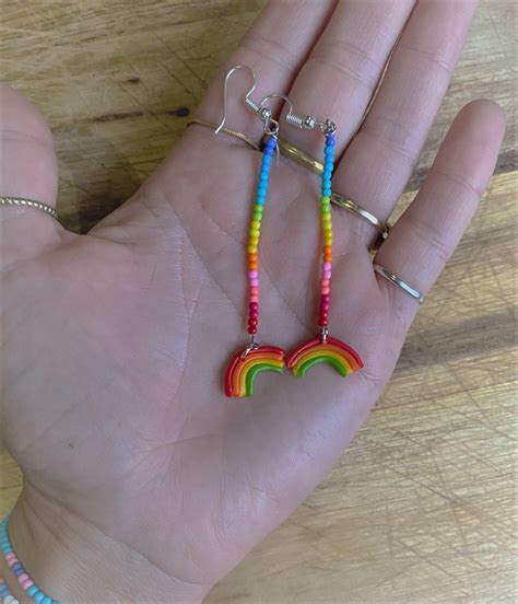 Beaded Rainbow Dangly Earrings Etsy