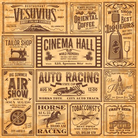 Vintage Newspaper Banners Old Advertising Ads 16148376 Vector Art At