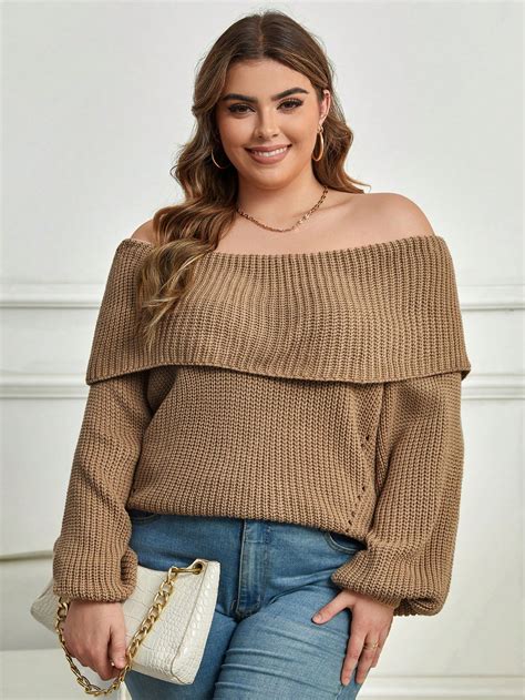 Shein Sxy Plus Off Shoulder Foldover Front Sweater Shein Usa