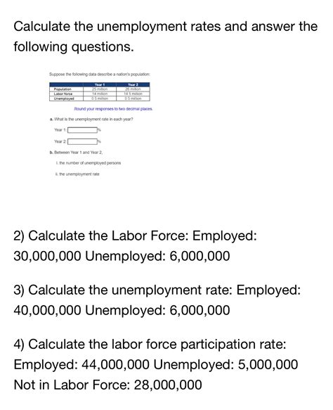 Solved Calculate The Unemployment Rates And Answer The