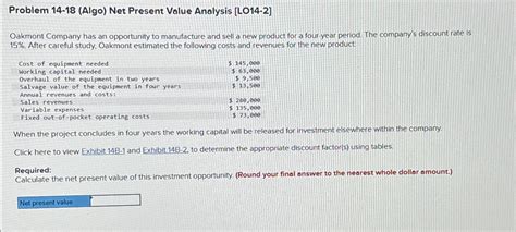 Solved Problem Algo Net Present Value Analysis Chegg