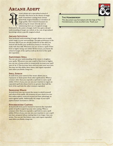 Wizard Subclass Arcane Adept Dungeon Masters Guild Drivethrurpg