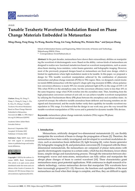 PDF Tunable Terahertz Wavefront Modulation Based On Phase Change