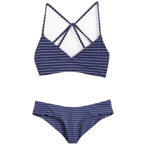 Coauan Women Classic Stripe Navyblue Bikini Set Swimsuit With Pad 10