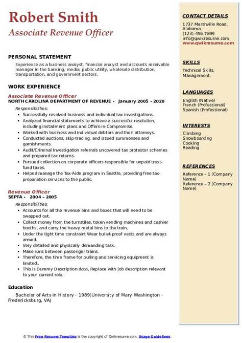 Revenue Officer Resume Samples QwikResume