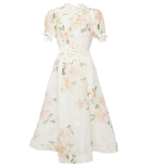 Zimmermann Natura Floral Linen And Silk Midi Dress Zimmermann