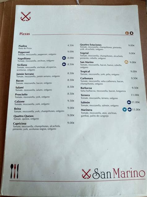 Carta De Restaurant San Marino Burriana