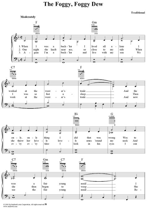 The Foggy, Foggy Dew" Sheet Music for Piano/Vocal/Chords - Sheet Music Now