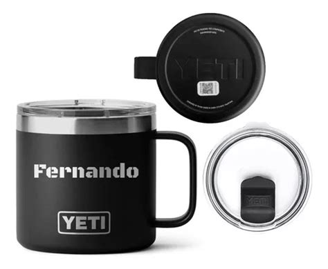 Taza Yeti Térmica Rambler 14 Oz Con Tapa Grabado Láser Color Negro