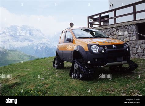 Fiat Panda Climbing Tracked Vehicle Stock Photo Alamy