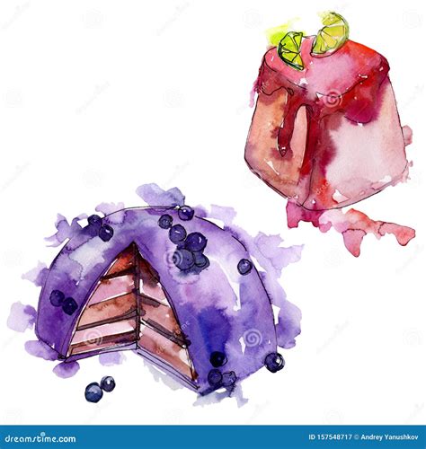 Tasty Cake In A Watercolor Style Background Illustration Set