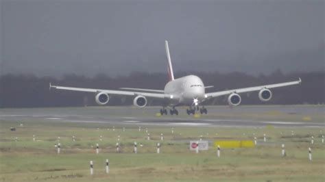 Crosswind Landing Emirates A A Eow During Storm In D Sseldorf