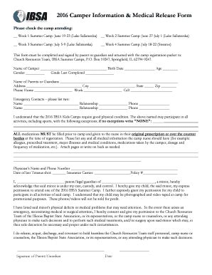 Fillable Online Camper Information And Medical Release Form Acs