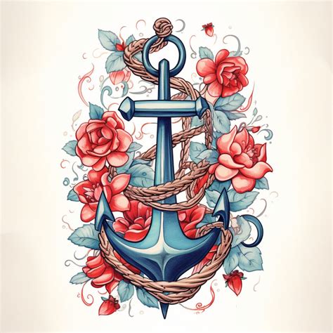 Anchor With Flowers Tattoo Design - Etsy