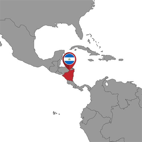 pin mapa con bandera de nicaragua en el mapa mundial ilustración