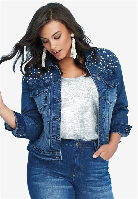 Denim 24 7® Embellished Jean Jacket Medium Stonewash Hi Res Plus Size Retro Dresses