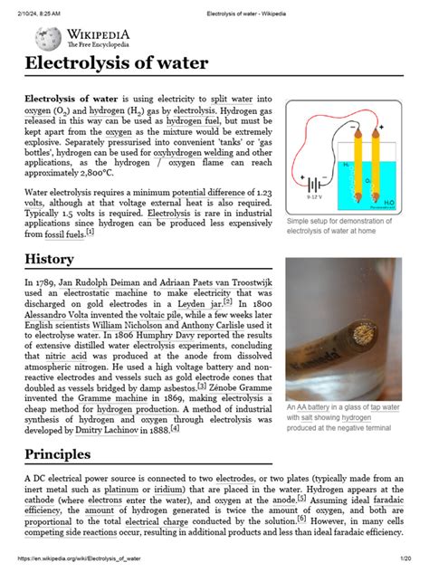 Electrolysis of water - Wikipedia | PDF | Electrolyte | Chemical Substances