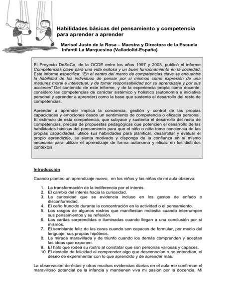 Habilidades Básicas Del Pensamiento Y Competencia Para Aprender