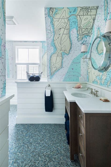 Nautical Bathroom & Powder Room Gallery — Nautical Chart Wallpaper The ...