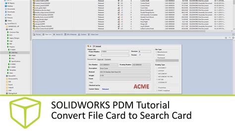 Solidworks Pdm Tutorial Convert File Card To Search Card Youtube