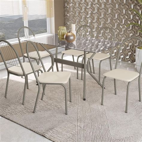 Kit Conjunto Mesa Cadeiras Jantar Cozinha Vidro Nude Shopee Brasil